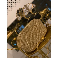 Handmade Gold Metalik Hasır İp Burslu Portföy Çanta