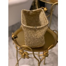 Handmade Gold Metalik Hasır İp Burslu Portföy Çanta