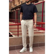 Erkek, Bel Bağcıklı, Çizgi Desenli Pantolon