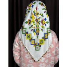 Sobe Hediyelik Beyaz Pullu Tokat Yazması Çengelköy Deseni 100X100 cm Çeyizlik Yazma