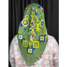 Sobe Hediyelik Yeşil Pullu Tokat Yazması Çengelköy Deseni 100X100 cm Çeyizlik Yazma