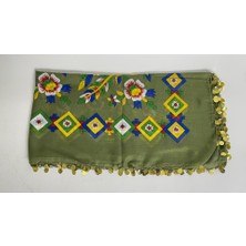 Sobe Hediyelik Yeşil Pullu Tokat Yazması Çengelköy Deseni 100X100 cm Çeyizlik Yazma