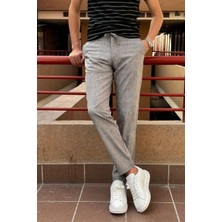 Erkek, regular-fit, lastikli, old-money culture, pamuklu, keten dokuma kumaş pantolon 24INP279