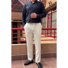 İnpool Old Money Culture Yazlık-Baharlık Büyük Beden Erkek Kumaş Pantolon 296 Dil Detaylı Beyaz