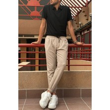 Erkek, bel bağcıklı, ekose desenli, Esnek kumaş, Pile detaylı, Jogger pantolon 24INP199K