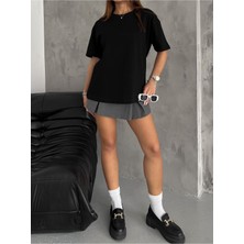 Be Chic Kadın Bisiklet Yaka Örme Kumaş  Oversize Salaş Basic Düz Tshirt MLA1000