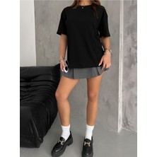 Be Chic Kadın Bisiklet Yaka Örme Kumaş  Oversize Salaş Basic Düz Tshirt MLA1000