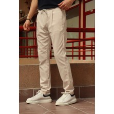 Erkek, pile detaylı beli bağcıklı-lastikli, pamuklu pantolon