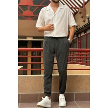 Erkek, bel bağcıklı, ekose desenli, Esnek kumaş, Pile detaylı, Jogger pantolon 24INP199K