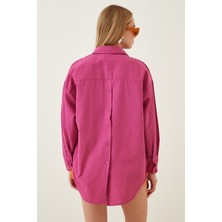 Be Chic Kadın Fuşya Arkası Düğmeli Oversize Salaş Gömlek GM6000