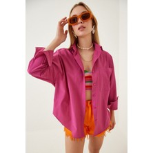Be Chic Kadın Fuşya Arkası Düğmeli Oversize Salaş Gömlek GM6000