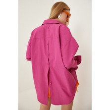 Be Chic Kadın Fuşya Arkası Düğmeli Oversize Salaş Gömlek GM6000