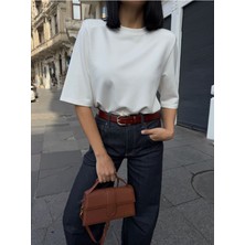 Be Chic Kadın Kısa Kol Bisiklet Yaka Omzu Vatkalı Modal Kumaş Dokulu Salaş Tshirt ML4300