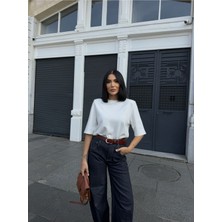 Be Chic Kadın Kısa Kol Bisiklet Yaka Omzu Vatkalı Modal Kumaş Dokulu Salaş Tshirt ML4300