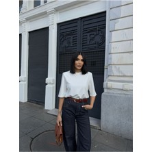 Be Chic Kadın Kısa Kol Bisiklet Yaka Omzu Vatkalı Modal Kumaş Dokulu Salaş Tshirt ML4300