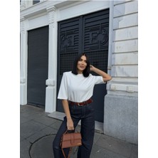Be Chic Kadın Kısa Kol Bisiklet Yaka Omzu Vatkalı Modal Kumaş Dokulu Salaş Tshirt ML4300