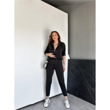 Gamze Alptekin Gri Yaka Ve Paçası Fermuarlı Takım