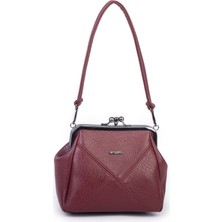 Nas Bag Mini Vintage Burslu Klipsli Kadın Omuz ve Çapraz Çanta Bordo Victoria  ( 20X17 Cm)