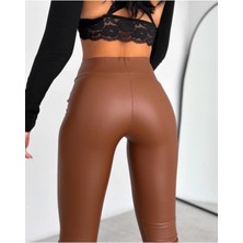 Be Chic Kadın Yüksek Bel Deri Görünümlü Bilek Boy Dar Paça Tayt AYD0001
