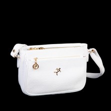 Nas Bag Kadın Çapraz Çanta Ayarlanabilir Askı Bölmeli Iç Dizayn Beyaz Gofraj