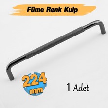 Badem10 Tırtıklı Füme Metal Kulp 224 mm 22.4 cm Mobilya Çekmece Dolap Dolabı Modern Kapak Kulpları