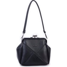 Nas Bag Mini Vintage Burslu Klipsli Kadın Omuz ve Çapraz Çanta Siyah Lopez  ( 20X17 Cm)