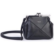 Nas Bag Mini Vintage Burslu Klipsli Kadın Omuz ve Çapraz Çanta Siyah Lopez  ( 20X17 Cm)