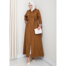 Harma Time Butik Kadın Kapüşonlu Çizgi Detaylı Taba Bondit Kap