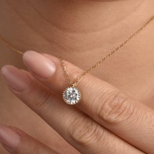 14 Ayar Altın Kaplama Kişiselleştirilebilir Doğum Ayı Tektaş Gümüş Kolye - CNS00641