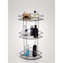 Şık 3 Katlı Siyah Paslanmaz Banyo Köşeliği ve Raf Seti