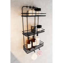 Paslanmaz Düz Banyo Düzenleyici, Siyah, 2 Adet, Yapışkanlı, Lif Kancalı