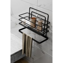 Siyah Yapışkanlı Banyo Rafı, Havlu ve Duş Düzenleyici, Şık ve Pratik Organizer