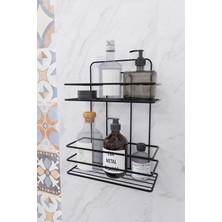 Paslanmaz Duvara Yapışkanlı 2 Katlı Banyo Şampuanlık Düzenleyici Siyah