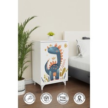  Minik Dino 2 Raflı Çocuk Odası Dolabı Çok Amaçlı Baskılı Oyuncak Dolabı