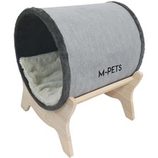 M-Pets Tunnel Elevated Ahşap Ayaklı Kedi Yatağı Gri 47X47X26CM