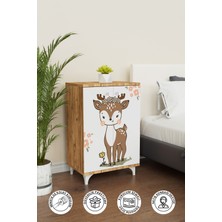 Little Fawn 2 Raflı Çocuk Odası Dolabı Çok Amaçlı Baskılı Oyuncak Dolabı