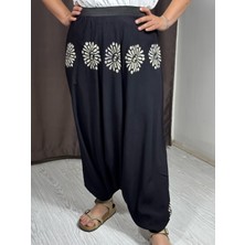 Sarı Siyah Desenli Viskon Şalvar Pantolon