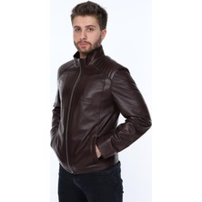 Deri Work Hakiki Deri Kahverengi Dik Yaka Casilla Erkek Deri Ceket