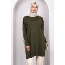 İmaj Butik Haki Bisiklet Yaka Merserize Salaş Triko Tunik