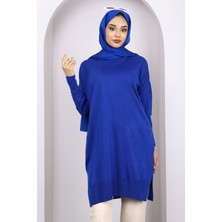 İmaj Butik Saks Mavi Merserize Salaş Triko Tunik