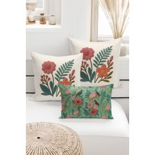 Bertille Home Çift Tarafı Dijital Baskılı  3'lü Kırlent Kılıfı Seti (Panç /punch Nakış Desen Görünümlü)