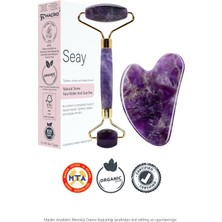 Seay Ametist Taşı Face Roller ve Ametist Kalp Gua Sha Yüz Masaj Aleti Seti