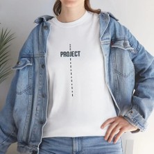 Giyimodam Unisex Bisiklet Yaka Baskılı T-Shirt - Beyaz