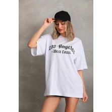 Giyimodam Unisex Baskılı Oversize T-Shirt - Beyaz