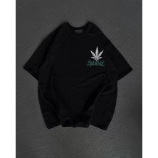 Giyimodam Unisex Bisiklet Yaka Baskılı Oversize T-Shirt - Siyah