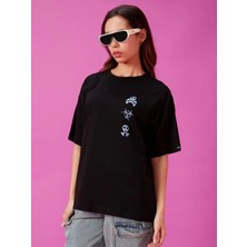 Giyimodam Baskılı Oversize T-Shirt - Siyah
