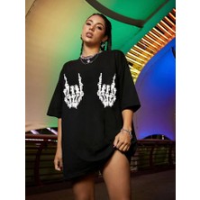 Giyimodam Baskılı Oversize T-Shirt - Siyah