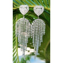 Gümüş Renk Zirkon Taşlı Lüks Abiye Küpe