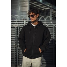 Giyimodam Oversize Tam Fermuarlı Uzun Kol Hırka - Siyah