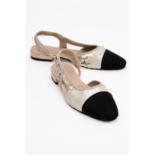 Luvi Lujo Altın Payetli Kadın Arkası Açık Düz Babet Ayakkabı